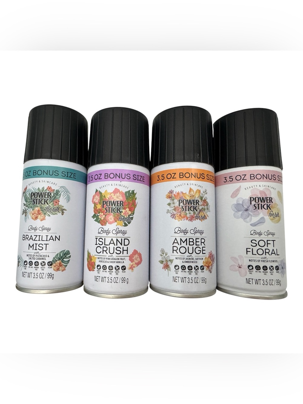 POWER STICK Body Spray for Her (Four Scents) Travel Size 3.5 oz (4 in Lot)-NEW